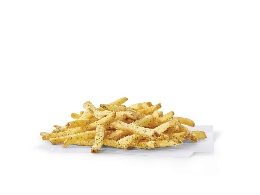 Frites assaisonnées aux cornichons à l’aneth / Dill Pickle Shaker Fries (Cals: 300)