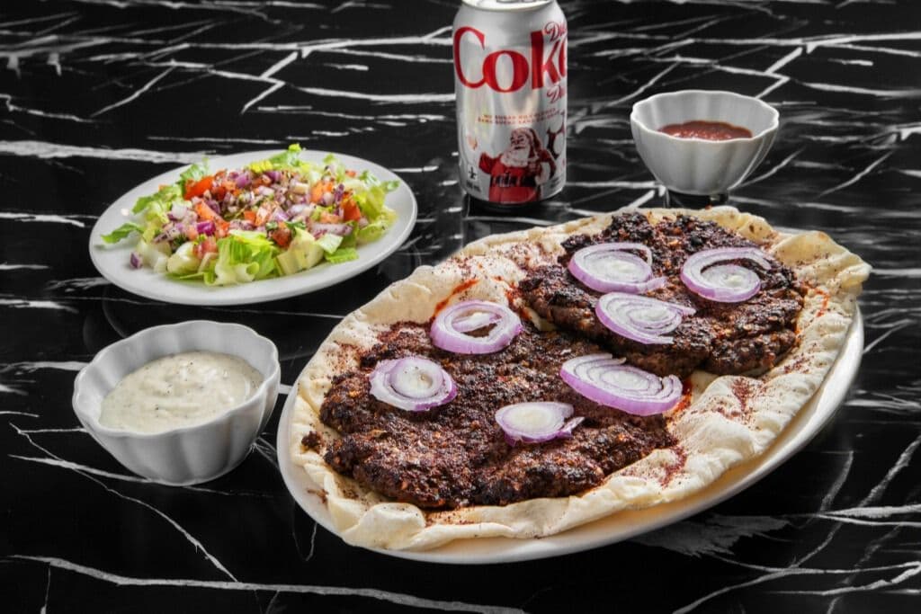 Beef Chapli Meal (Double patties served with rice, salad & naan)