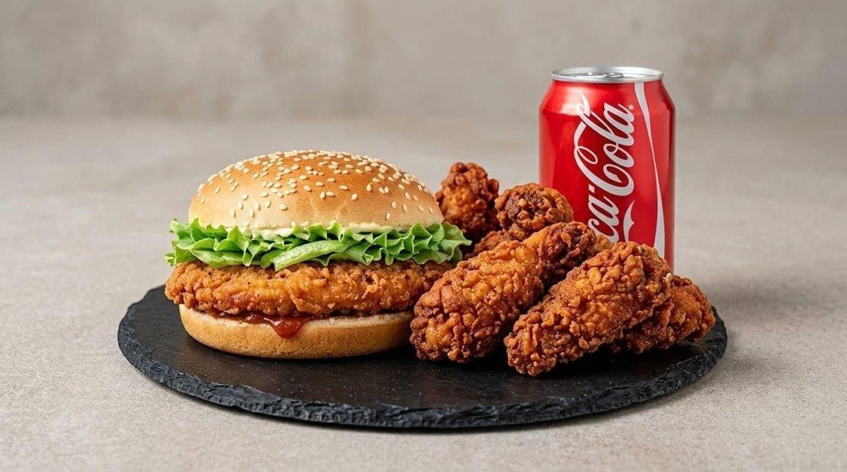 Trio #5 â Burger poulet + 6 ailes de poulet + boisson gazeuse