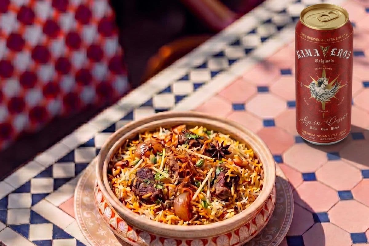 KAMA EROS INDIAN BEER WITH LAMB BIRYANI