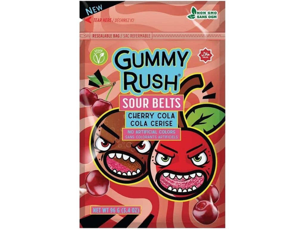 Gummy Rush Cherry Cola Sour Belts Vegan Gummy Candy 96g Halal Gummies
