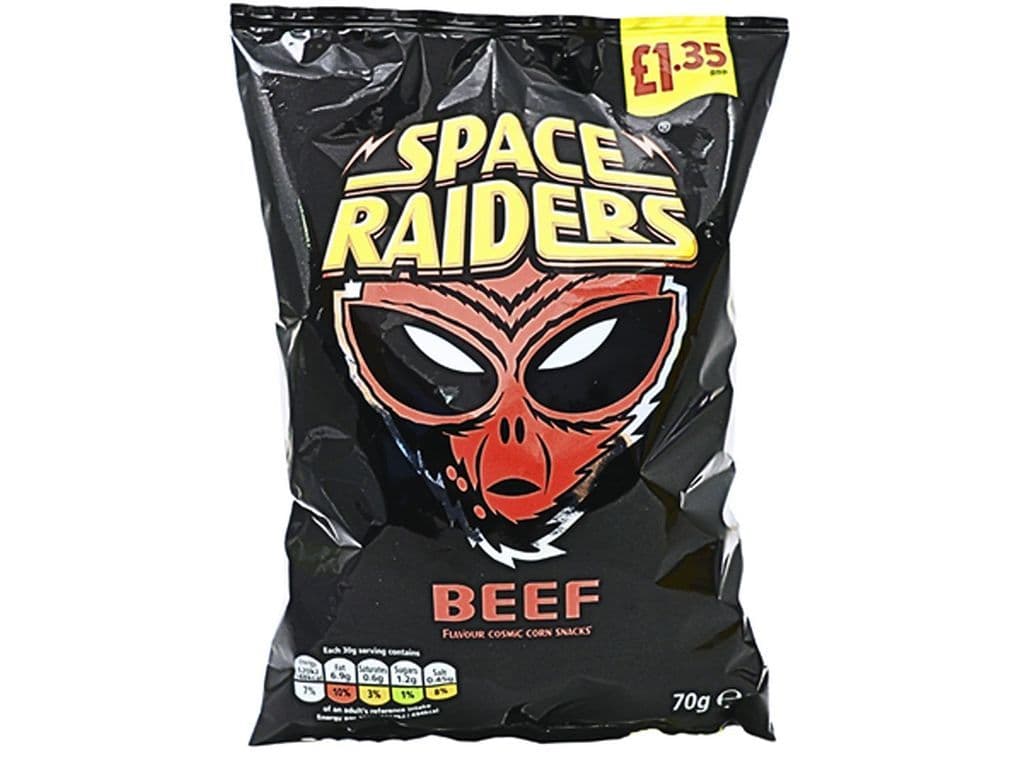 Space Raiders Beef Corn and Wheat Puffs Snack UK Crisps 70g