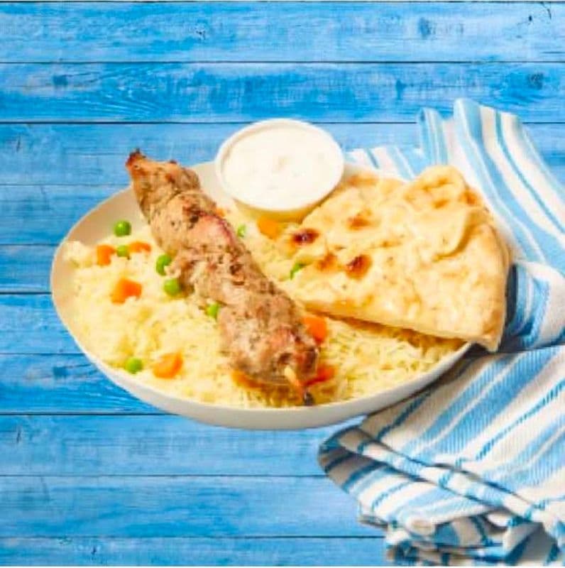 One Piece Pork Souvlaki Rice Bowl