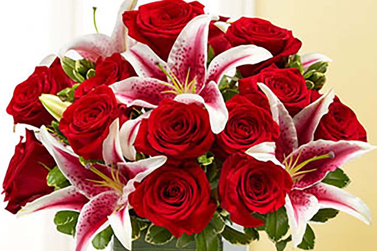 Loves Embrace Red Rose and Lilly