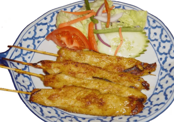 16. Satay Chicken, Beef, or Shrimp (4 pcs)