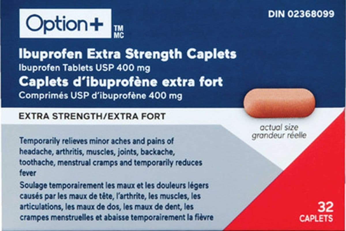 Option+ Ibuprofen Extra Strength Caplets 400mg (Advil) (32 Caplets)