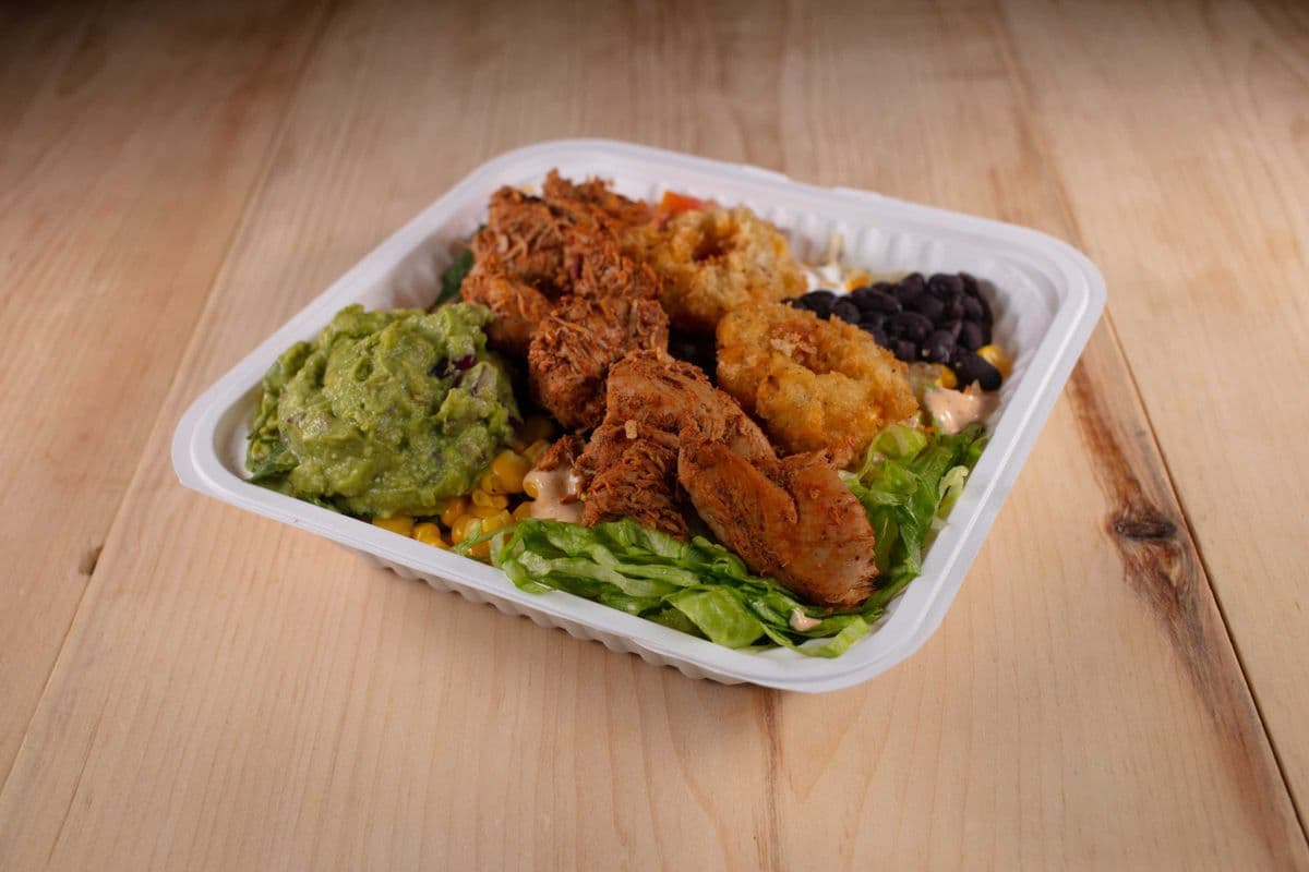 Chicken and Crunchy Fried Shrimp Bowl