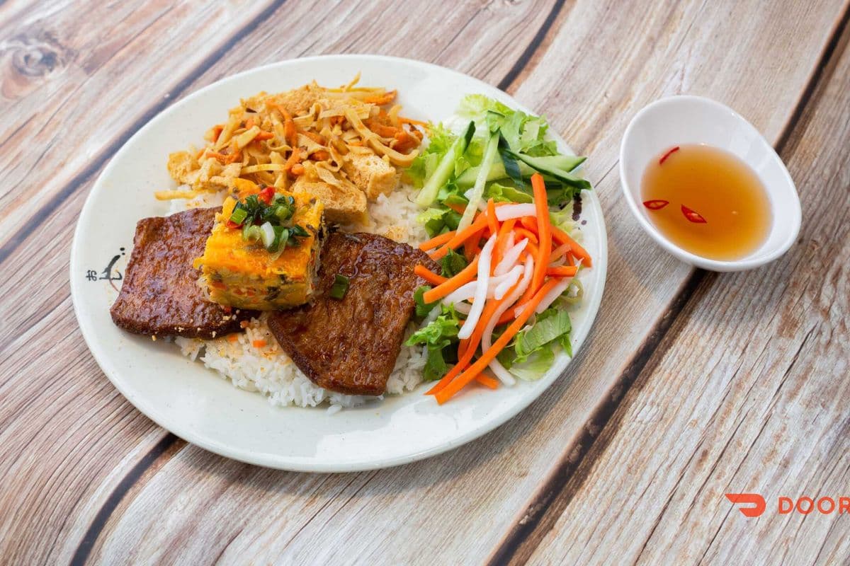 Vegan Pork Chop Rice Plate