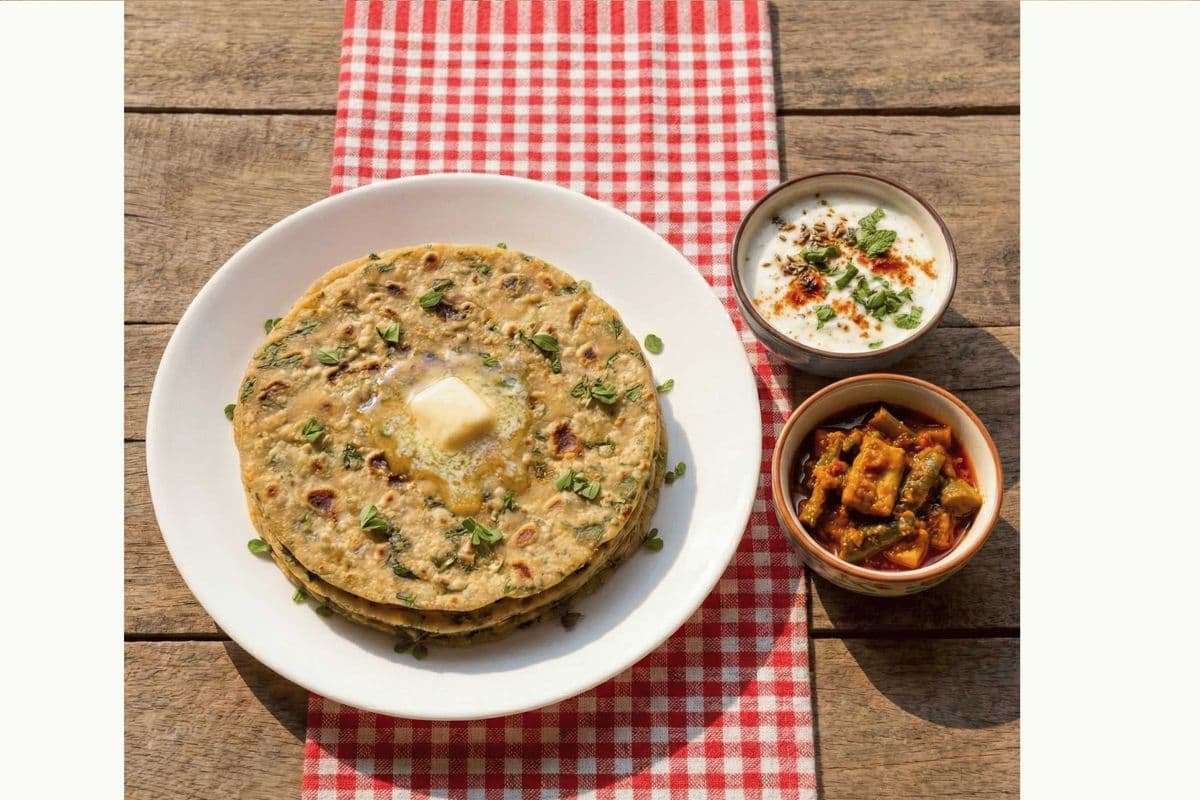 Methi Parantha, Dahi, and Achaar