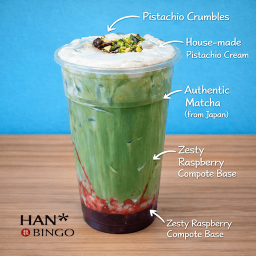 (ICED) Pistachio raspberry Matcha / 피스타치오 라즈베리 말차 (아이스) / 冰开心果覆盆子抹茶