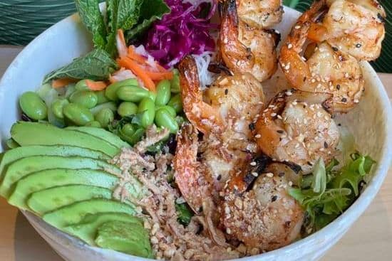Bol de l'île des soeurs aux crevettes grillées