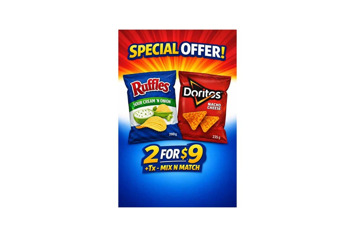 Ruffle & Dorittos (200-235gm) Mix N Match 2 For $9