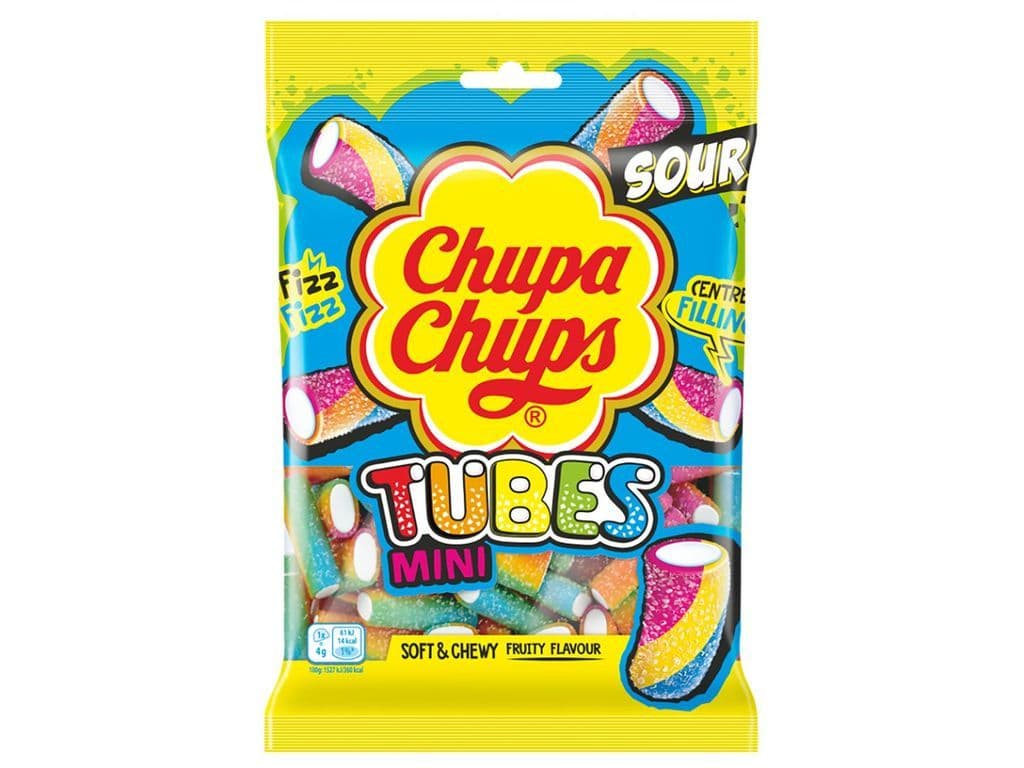 Chupa Chups Sour Mini Tubes Filled Rainbow Candy Bites UK 120g Chewy Gummy Candies