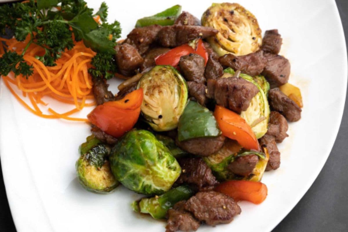 72. Sauteed Diced Filet Mignon with Brussels Sprout