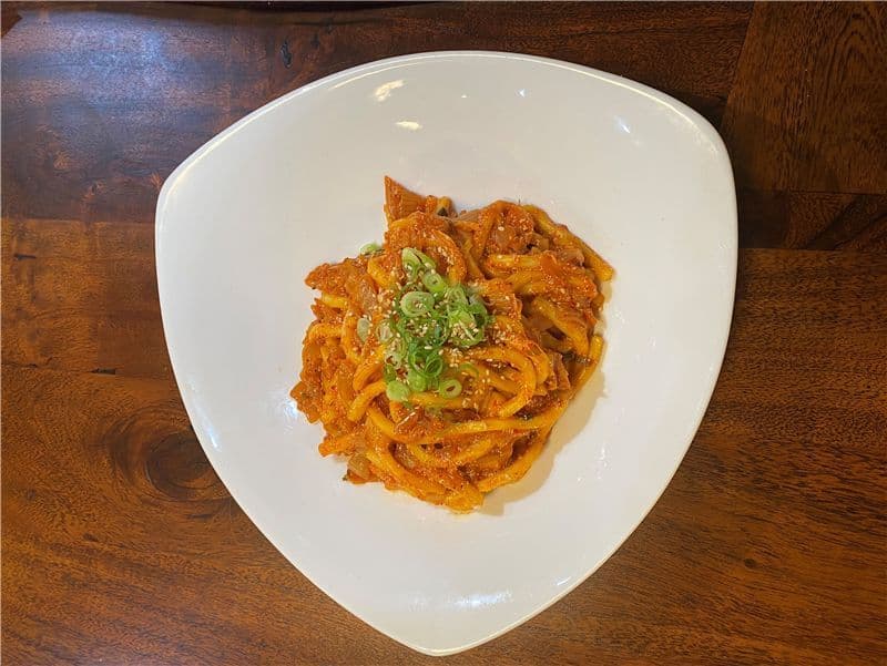 Mentaiko Kimchi Yakiudon With Miso Soup