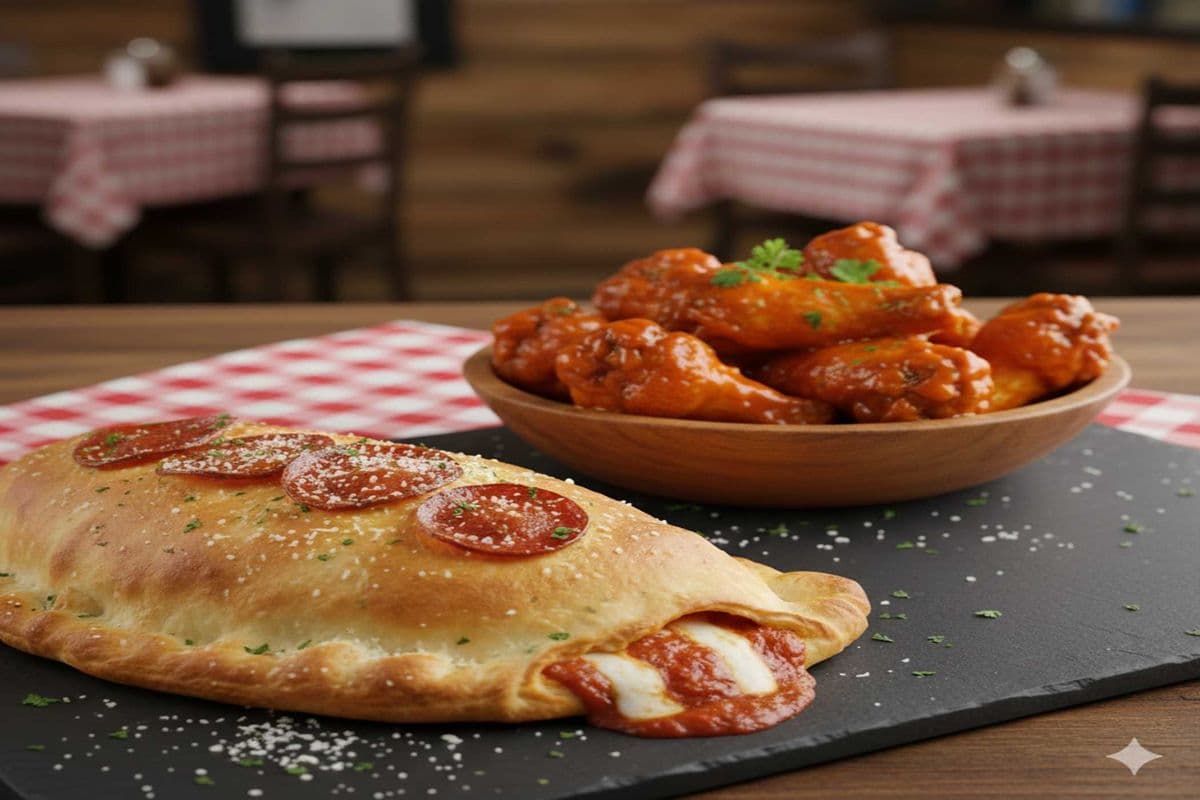Medium Calzone 3 Toppings + 6 Classic Wings