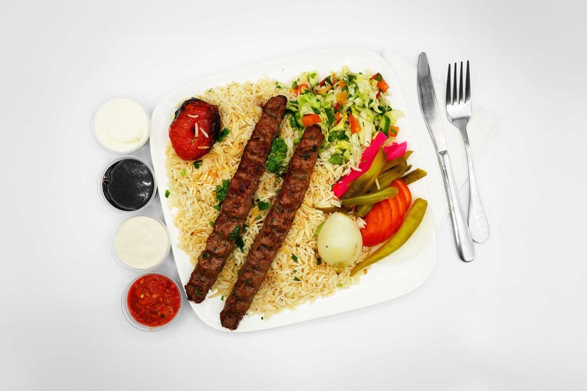 Kabab rice and salad meal
