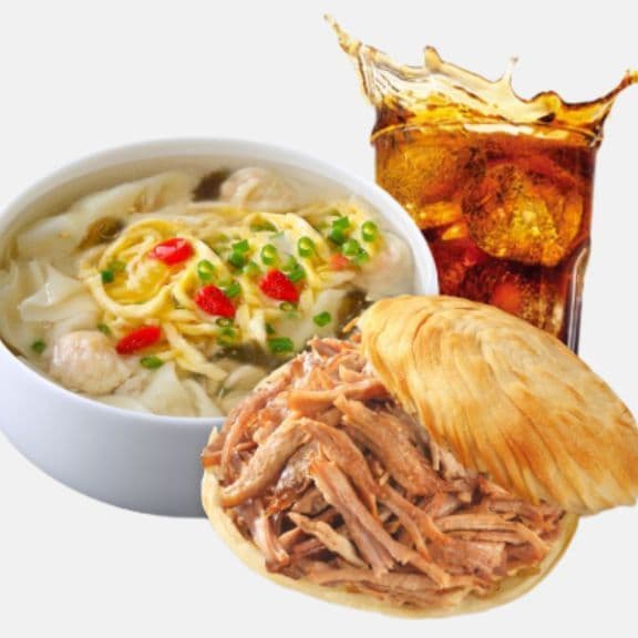 C5 Combo Pork Wonton Soup Combo C5套餐鲜汤手工猪肉小馄饨+经典肉夹馍+饮料