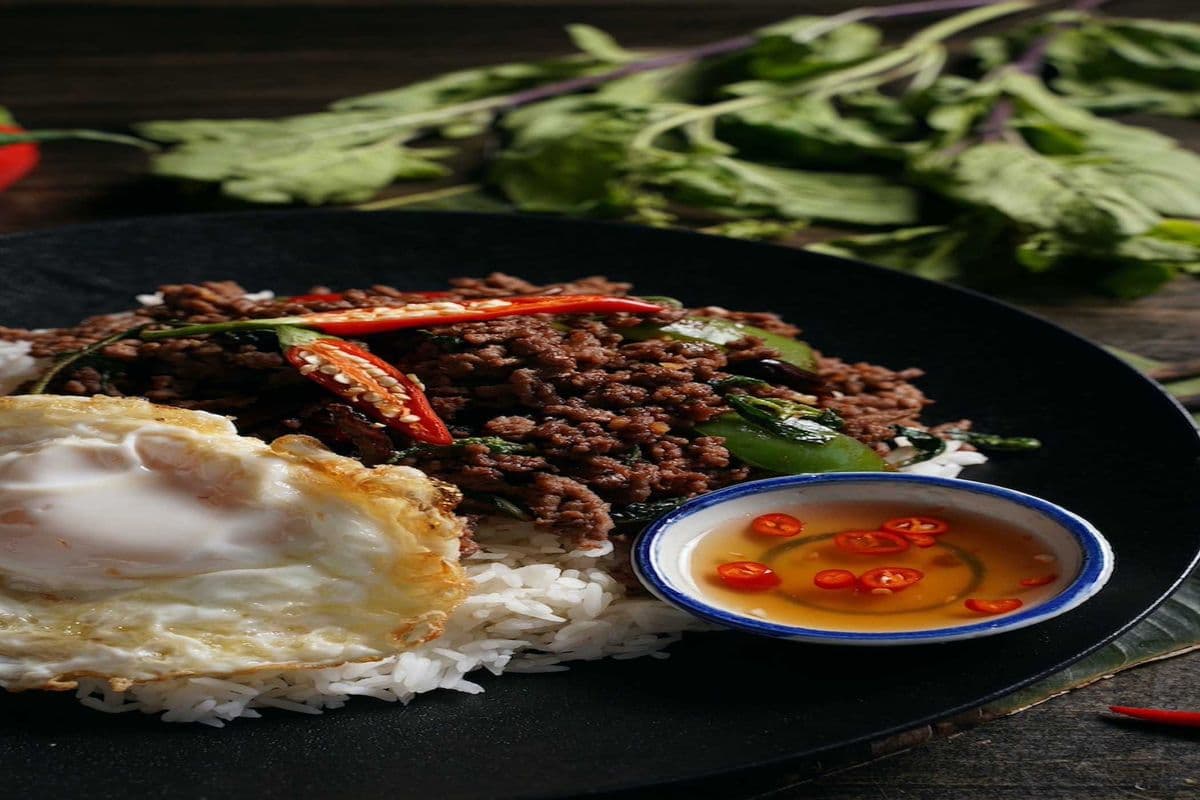 Pad Gra Pao, Fried Egg with Jasmine Rice