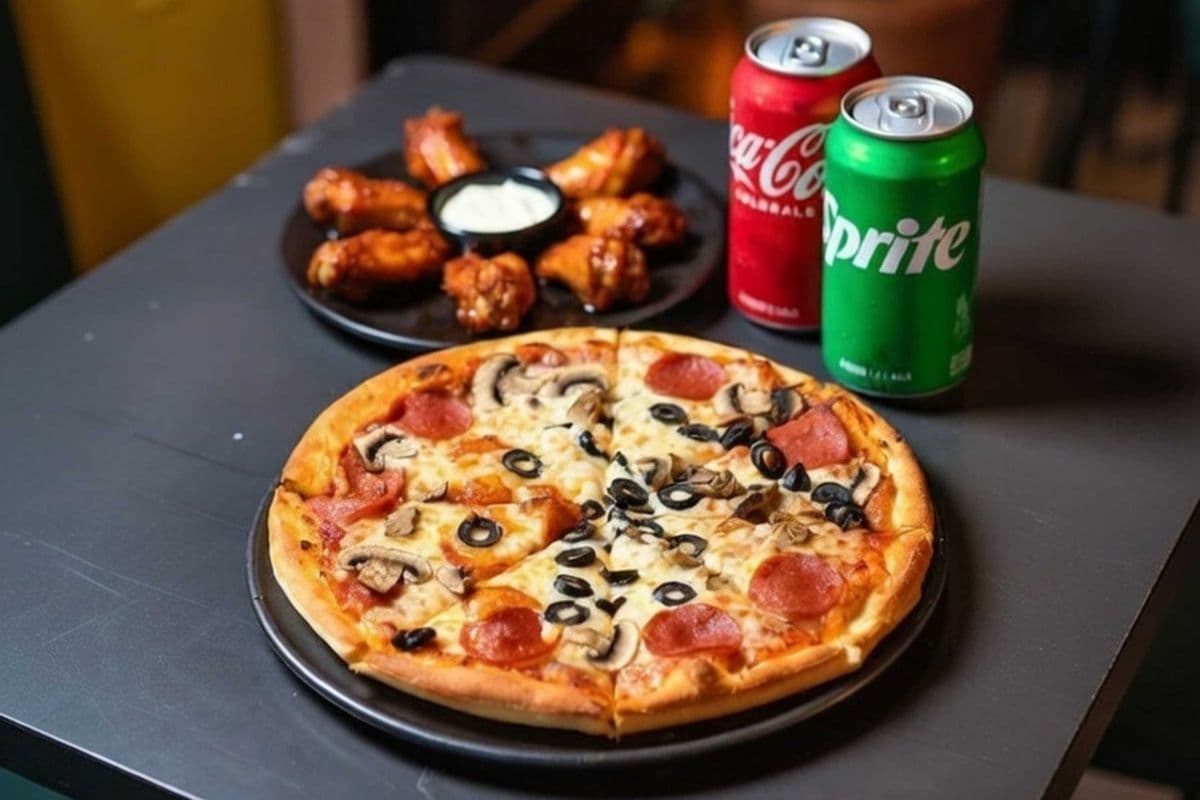 Medium Pizza & 8 Wings & 1 Dip and 2 Drinks combo