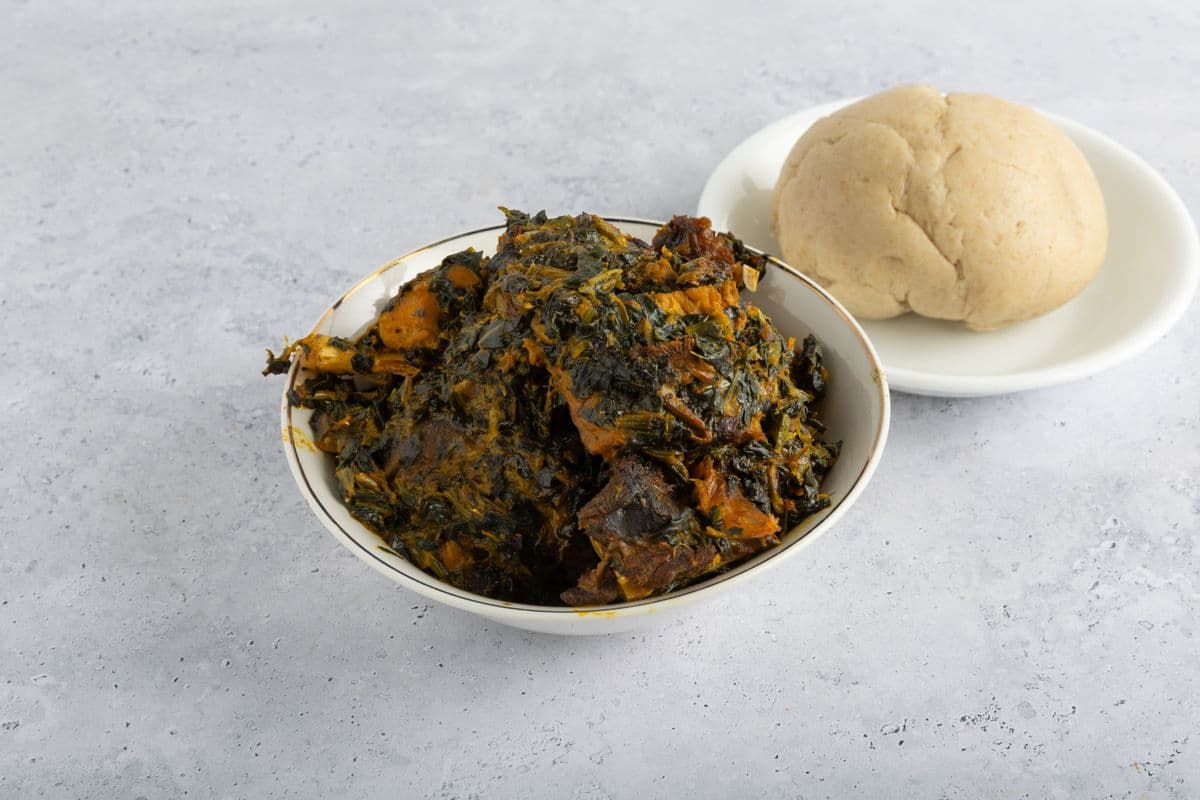 Vegetable Soup with Pounded Yam or Oat Meal or Garri