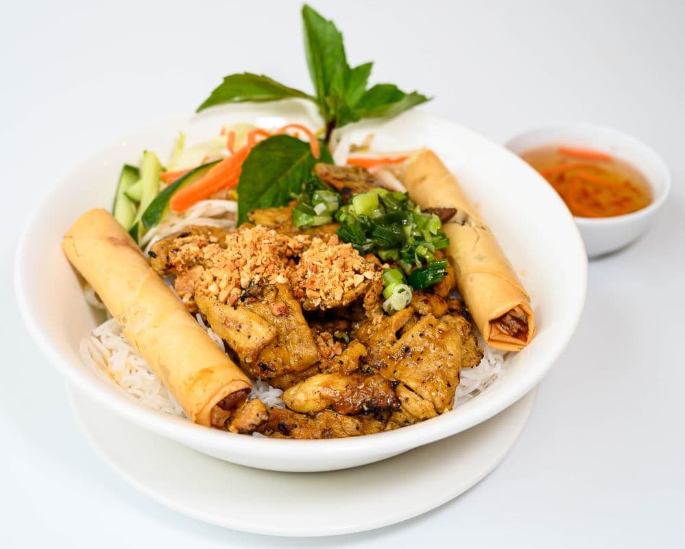 50. Grilled Chicken and Spring Rolls with Vermicelli