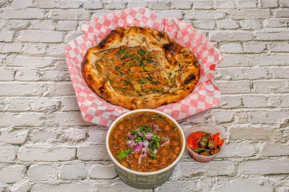 Amritsari Kulcha with Chana, Raita, and Pickle