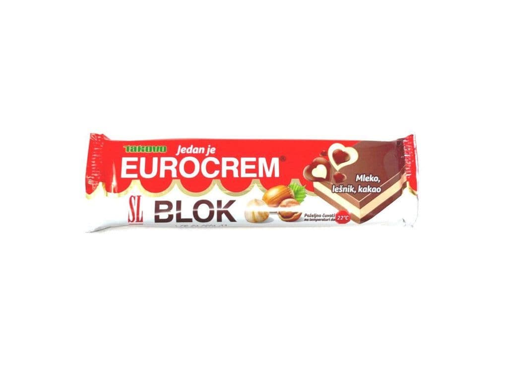Eurocrem Blok Creamy Black and White Hazelnut Chocolate Bar 20g Serbian Balkan Treat