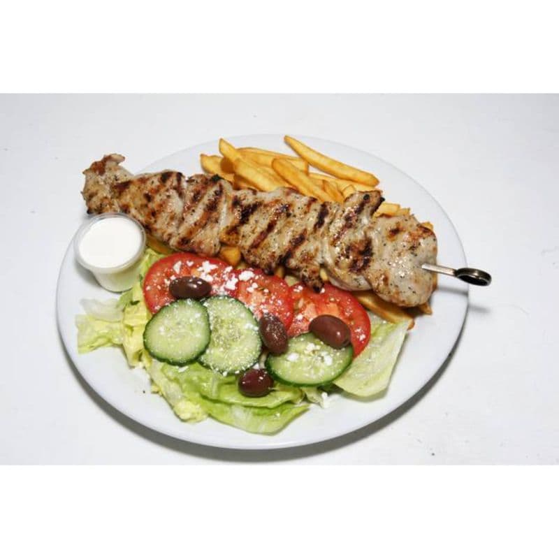 Homemade Pork Souvlaki Fries Dinner