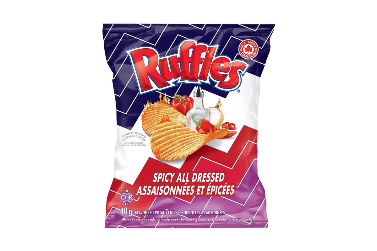 Ruffles® Spicy All Dressed Flavoured Potato Chips (Side)