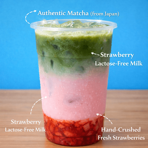 (ICED) Real Strawberry Matcha Latte / 리얼 딸기 녹차 라떼 / 鲜草莓抹茶拿铁