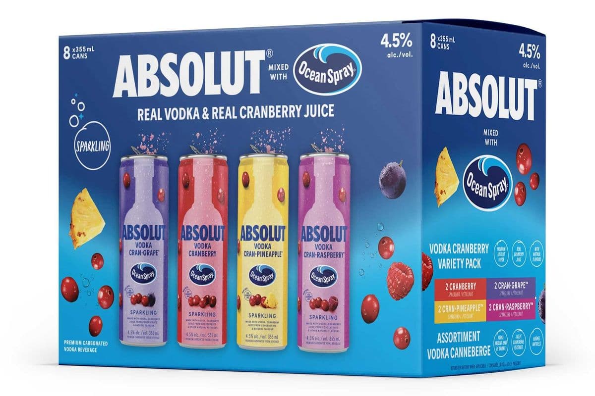 ABSOLUT X OCEAN SPRAY VARIETY PACK 8 CANS (8 x 355 ML)