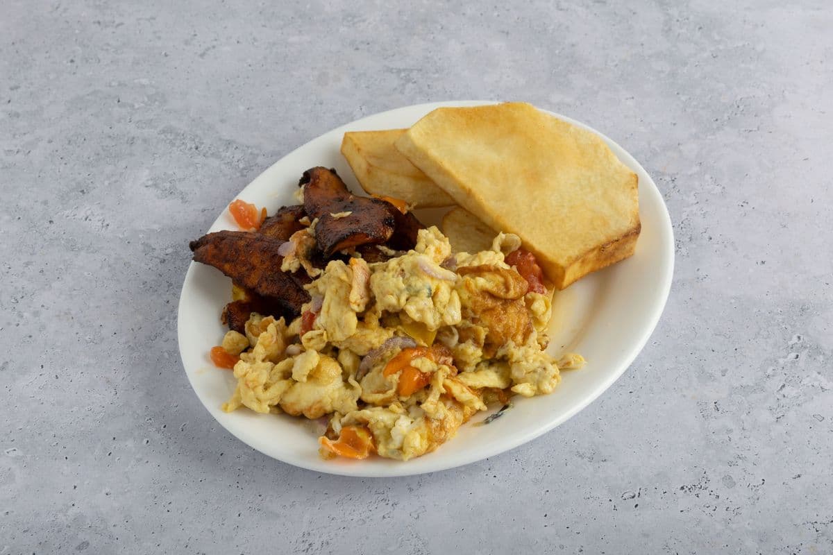 Fried Plantain, Fried Yam, and Fried Egg