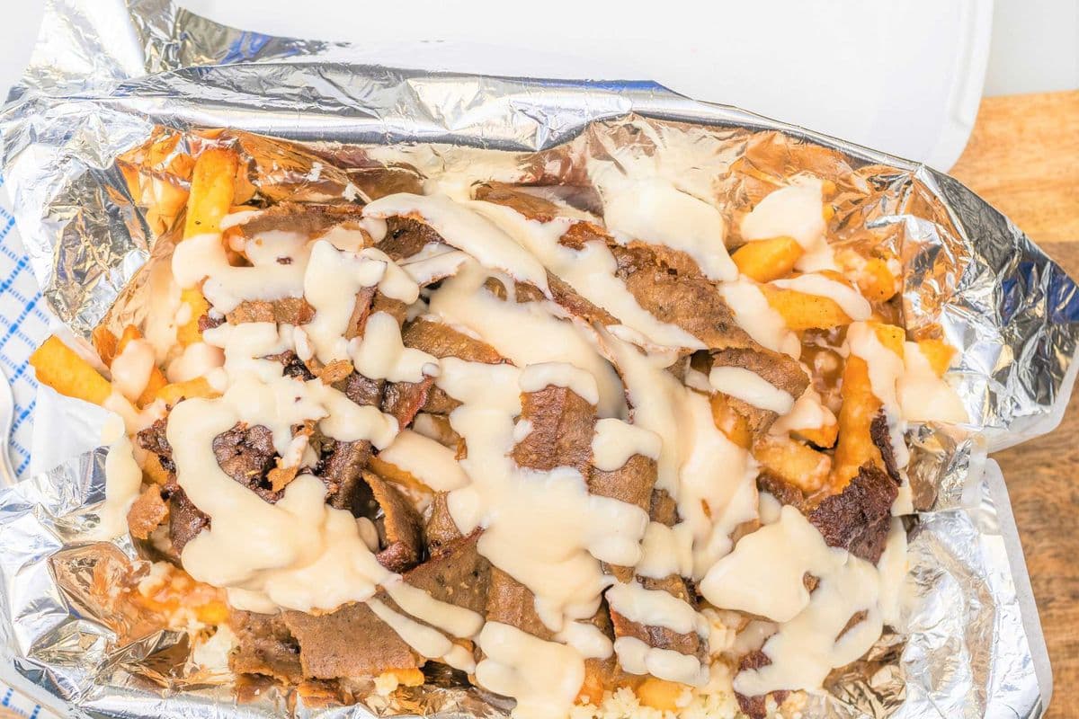 Donair Poutine with Sweet Sauce