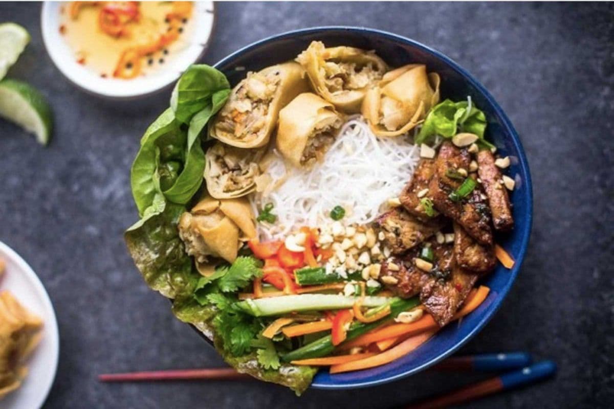 Mixed BBQ Pork and Spring Rolls Vermicelli (Bun Thit Nuong)