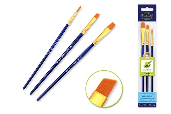 3 Class 2 Golden Nylon Paint Brushes
