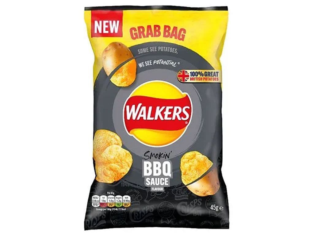 Walkers BBQ Potato Crisps UK 45g Grab Bag Chips