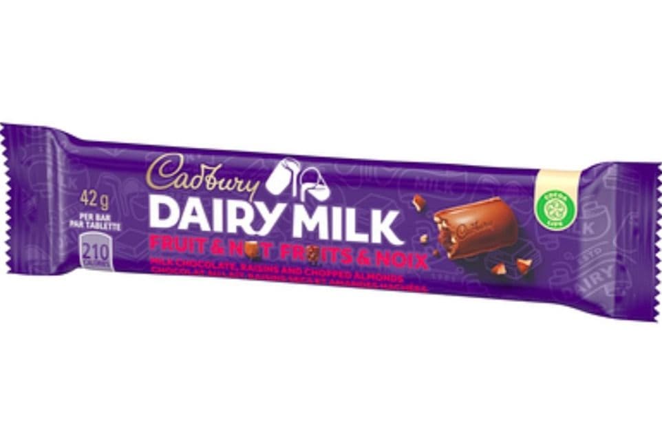 Cadbury Dairy Milk Fruit and Nut-Milk Chocolate, Raisins, and Chopped Almonds (42 g)