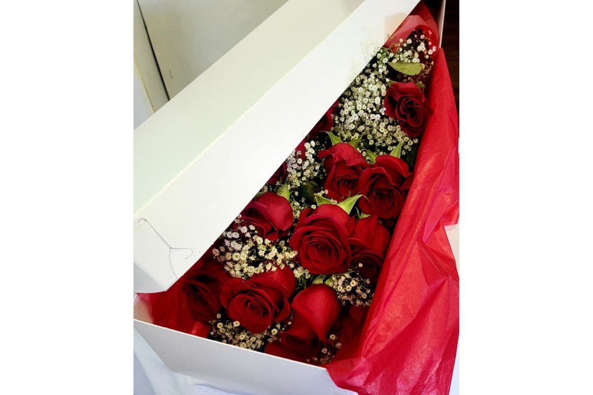 Dozen Long Stems Roses In a Box (No Vase)