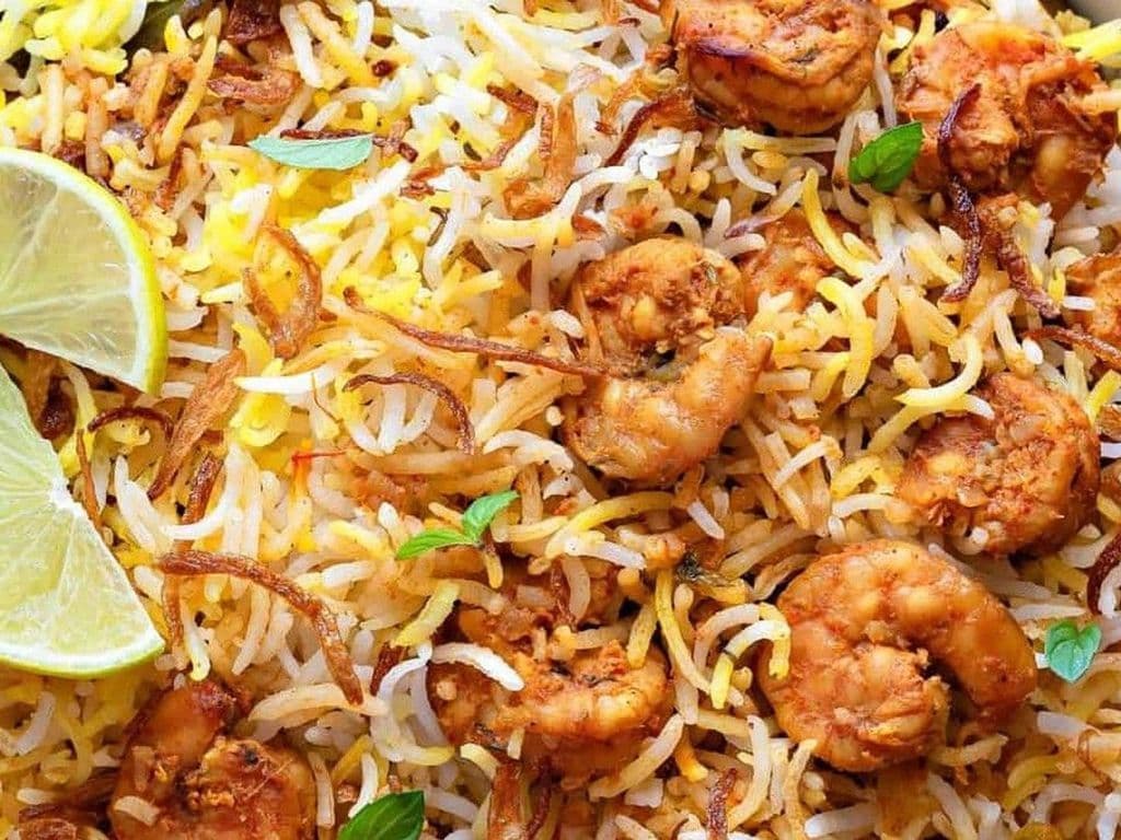 Karivepaku Shrimp Biryani
