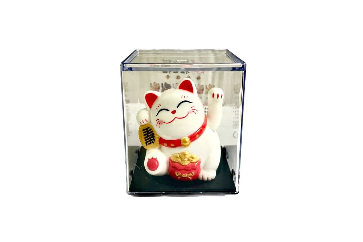 Lucky Beckoning Cat-White(Solar Powered,H:2.5")白色招财猫