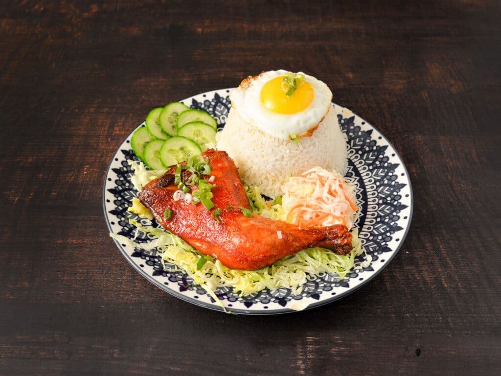 42.Fried Chicken Leg & Egg on Steam Rice