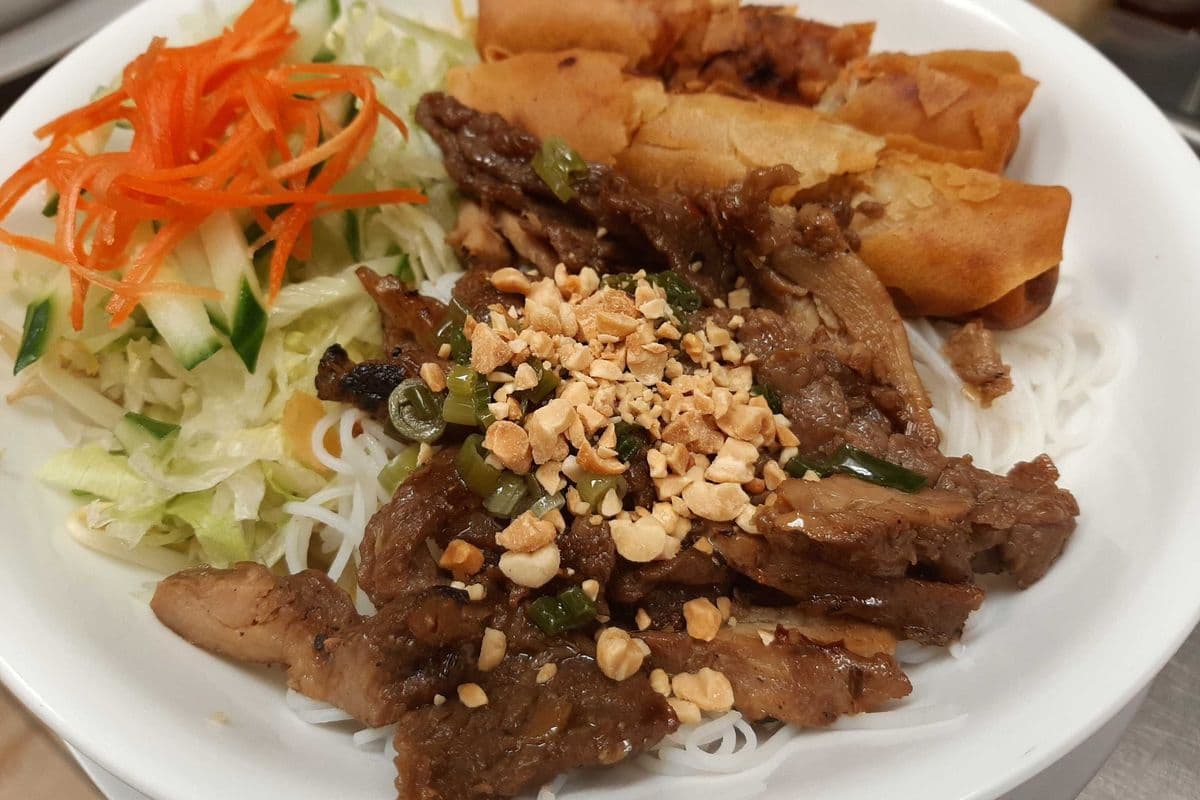 27. Grilled Lemon Grass Satay Beef, Chicken and Pork Spring Rolls