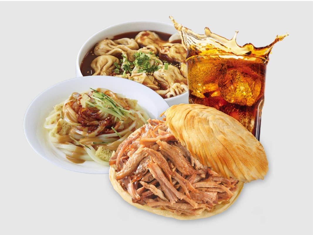 Crispy Burger + Chili Oil Wonton + "LiangPi" Cold Noodle + Drink (Special Combo)