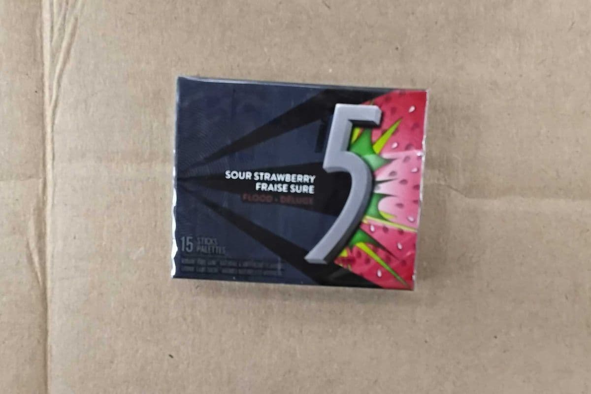5 GUM, Strawberry-Flood Flavoured Sugar Free Chewing Gum, 15 Sticks, 1Pack.
