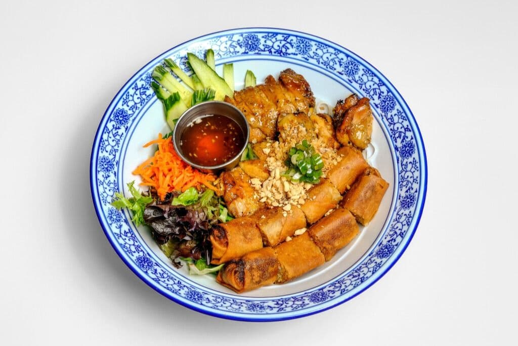 30. Grilled Lemongrass Chicken and Fried Roll (Bun Ga Nuong, Cha Gio)
