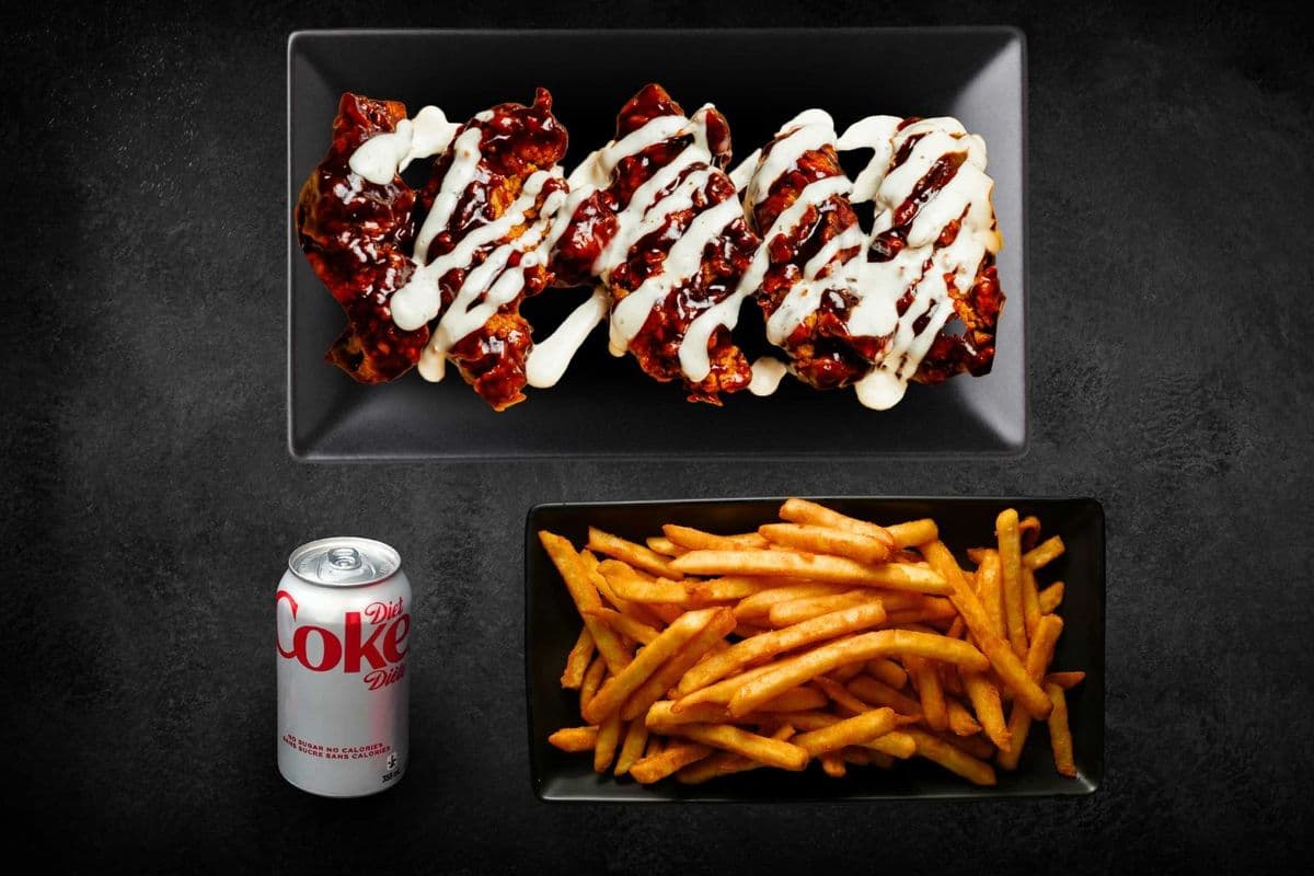 Five Tossed Tenders, One Large Fries, One Dip, and One Pop