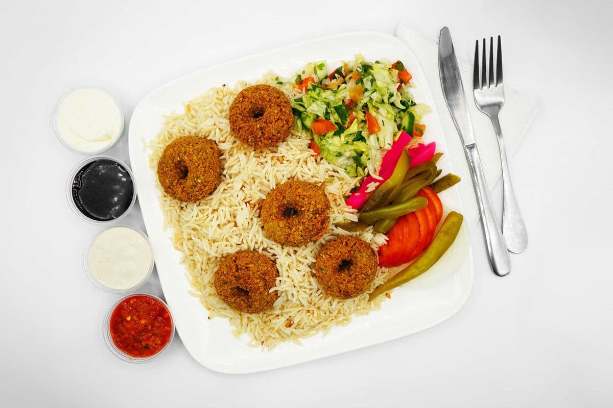 Falafel Rice and salad meal