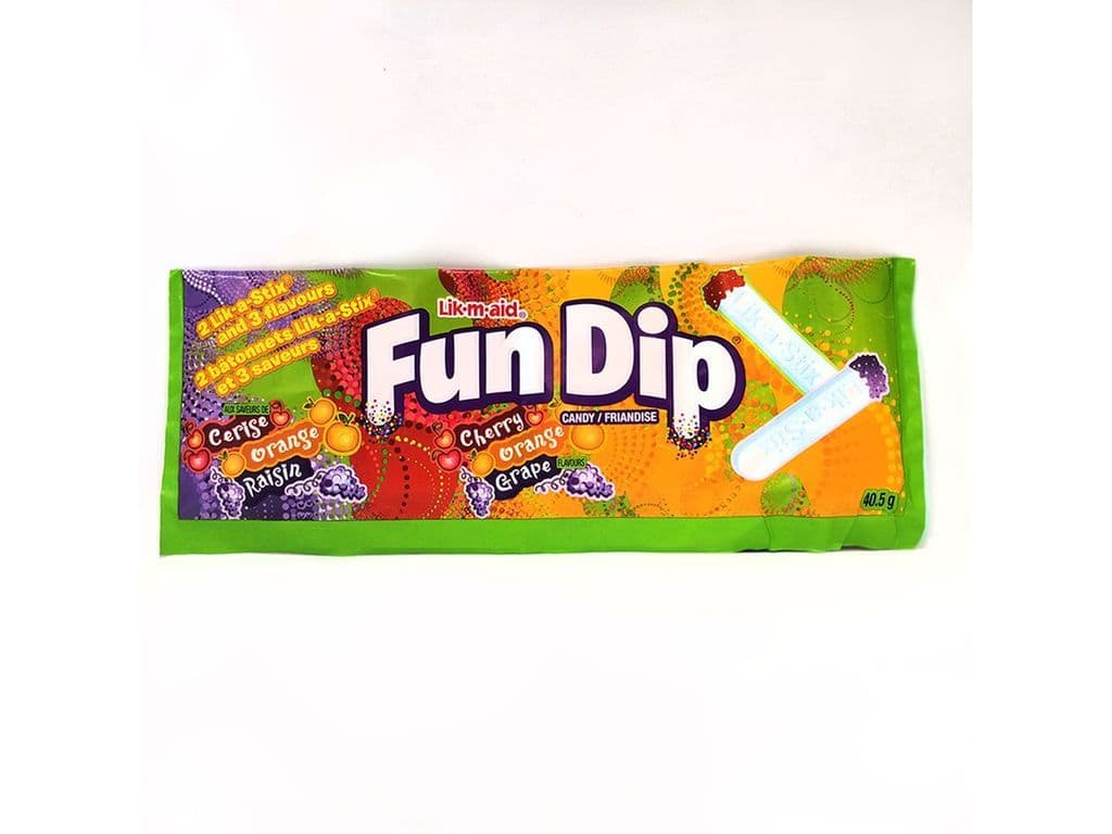 Wonka Fun Dip Cherry + Orange + Grape 40.5g Powder with Hard Candy Dip Stick