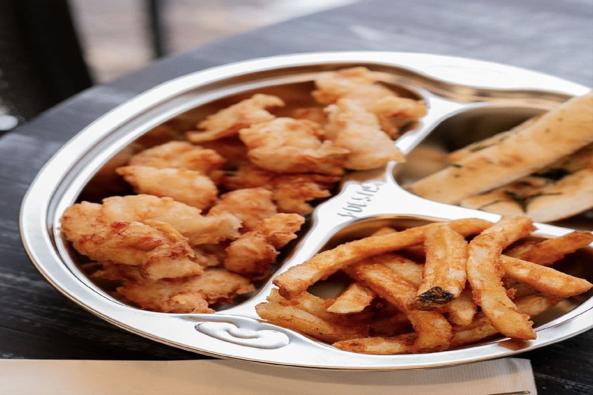 Fried Chicken, Pasta, and Garlic Naan
